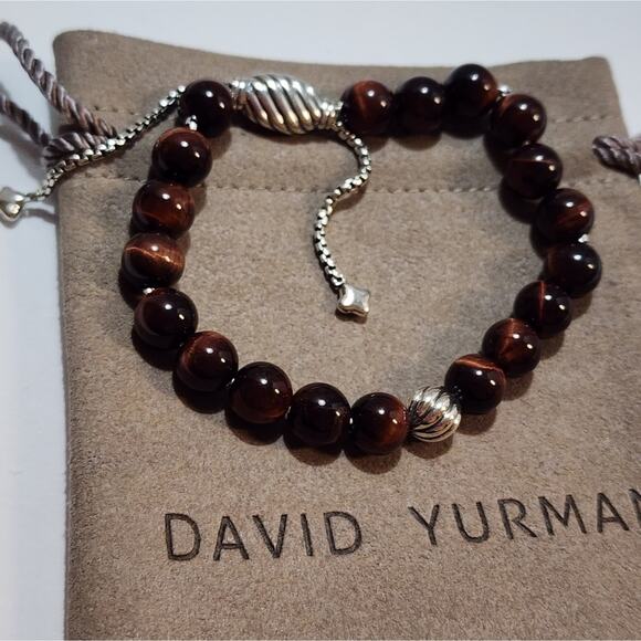David Yurman Sterling Silver Red Tiger's Eye Spiritual‎ Bead Bracelet Adjustable - Picture 10 of 10